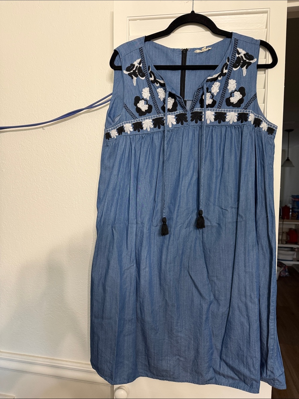 Mystree Blue Sleeveless Embroidered Tassel Dress